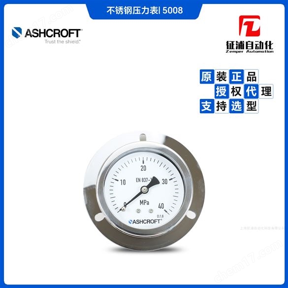 5008不锈钢弹簧管压力表雅斯科Ashcroft