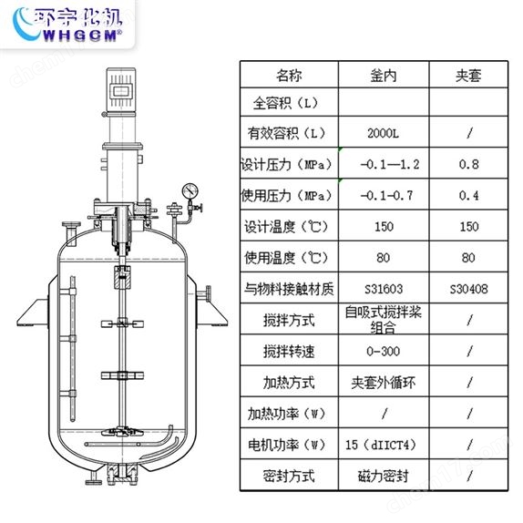 2000L不銹鋼磁力密封加氫反應釜